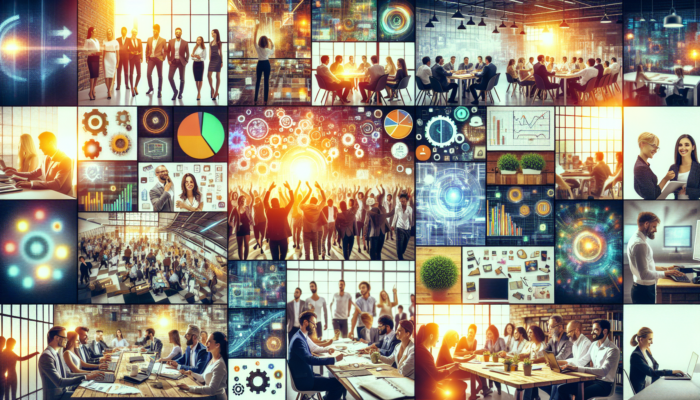 A vibrant collage of high-resolution photos and a dynamic video that showcases business elements and testimonials.