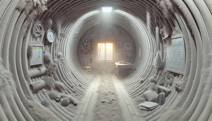 Duct Cleaning Services in Richmond: A dusty air duct with allergens in a Canadian home during winter, showing dirty and clean sections.