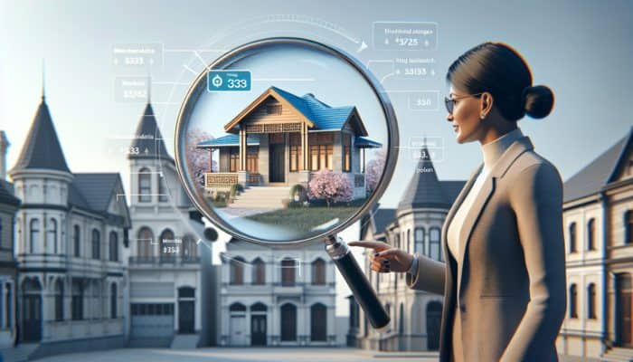 A magnifying glass highlighting hidden costs on a home in Makhanda, with an expert pointing them out.