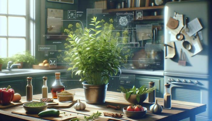 Tarragon for Appetite Stimulation: A lush tarragon plant in a British kitchen, enhancing dishes with its anise-like flavour.