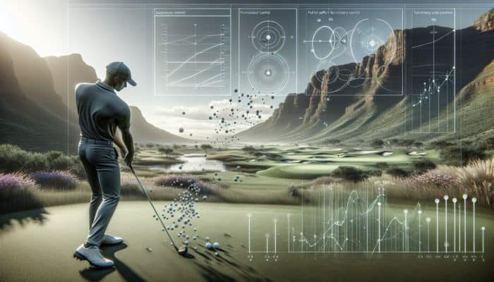 A South African golfer adjusting stance on diverse terrain; wide for low shots, narrow for high launch.