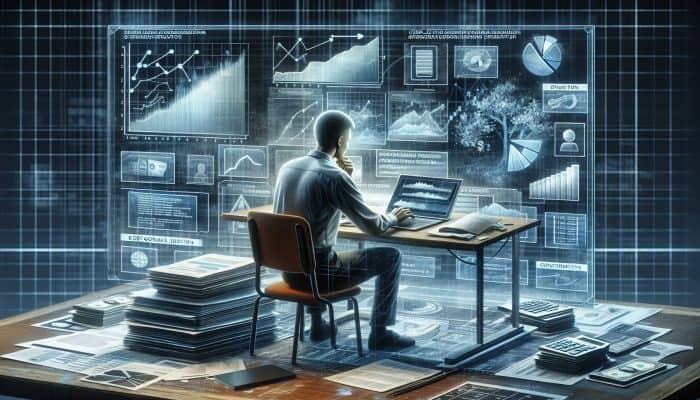 Top-Rated Debt Consolidation Lenders in the UK: Best Options | DCL A person at a desk reviewing financial documents and charts, using a laptop for a debt consolidation application.