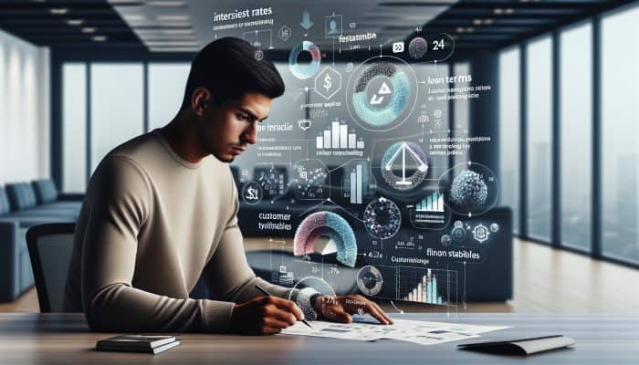 Top-Rated Debt Consolidation Lenders in the UK: Best Options | DCL A financial expert analysing a chart of loan details with customer testimonials in a modern office.