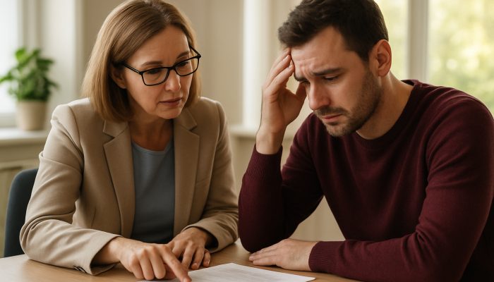Person reviewing financial documents with credit union advisor in bright office setting